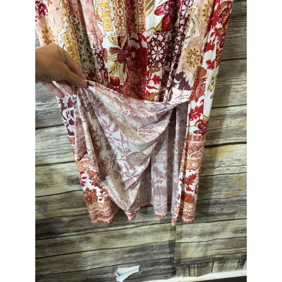 Anthropologie Indira Patchwork Boho Maxi Skirt Pink Rose Smocked Slit Large NEW - Picture 6 of 10